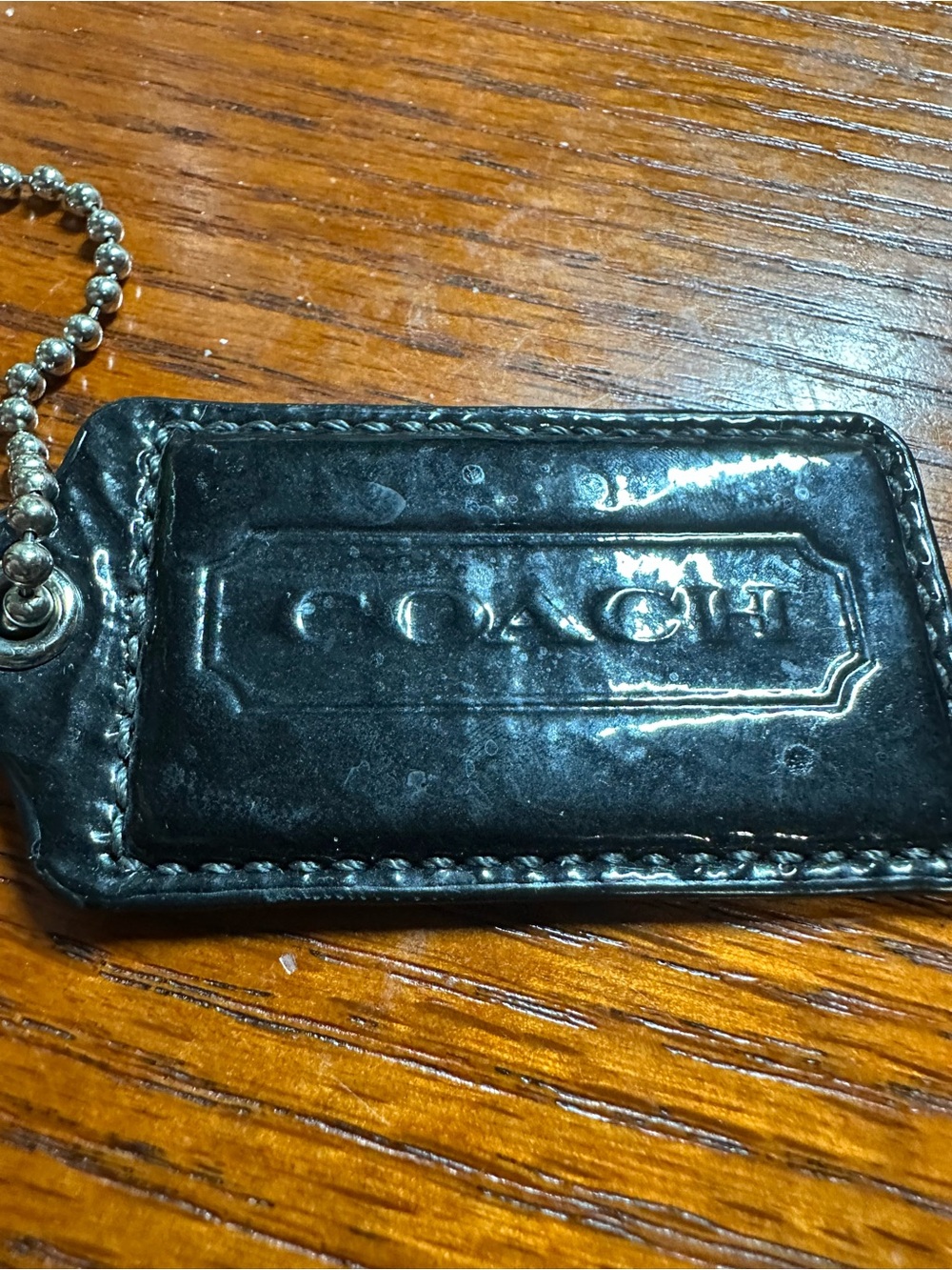 COACH Black Patent Leather Tag Keychain